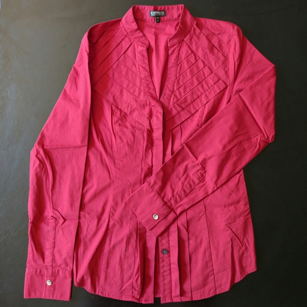 Express Red Pleated Detail Dress Shirt